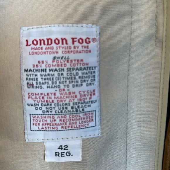 London Fog vintage classic beige coat with zip-in cold weather liner, 42 Reg